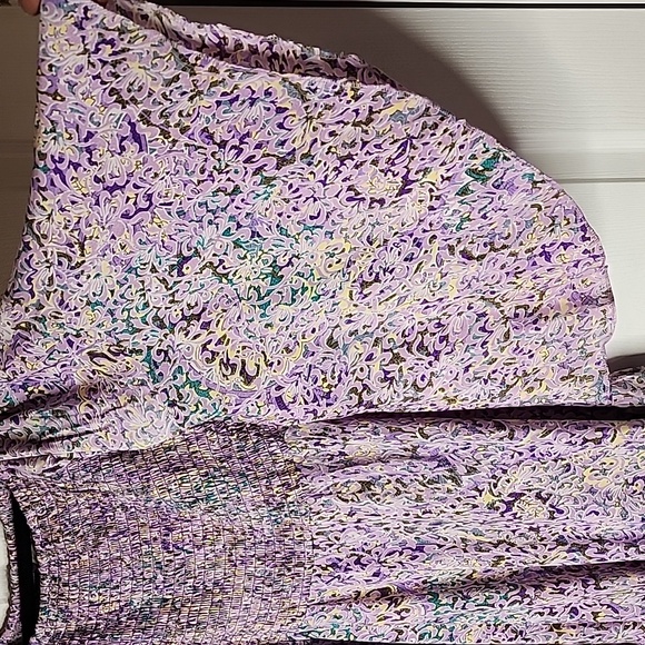 Zury Silk Lavender Boho Chic Smocked Bell Sleeve CoverUp Resort Cruise Wear - Picture 5 of 7